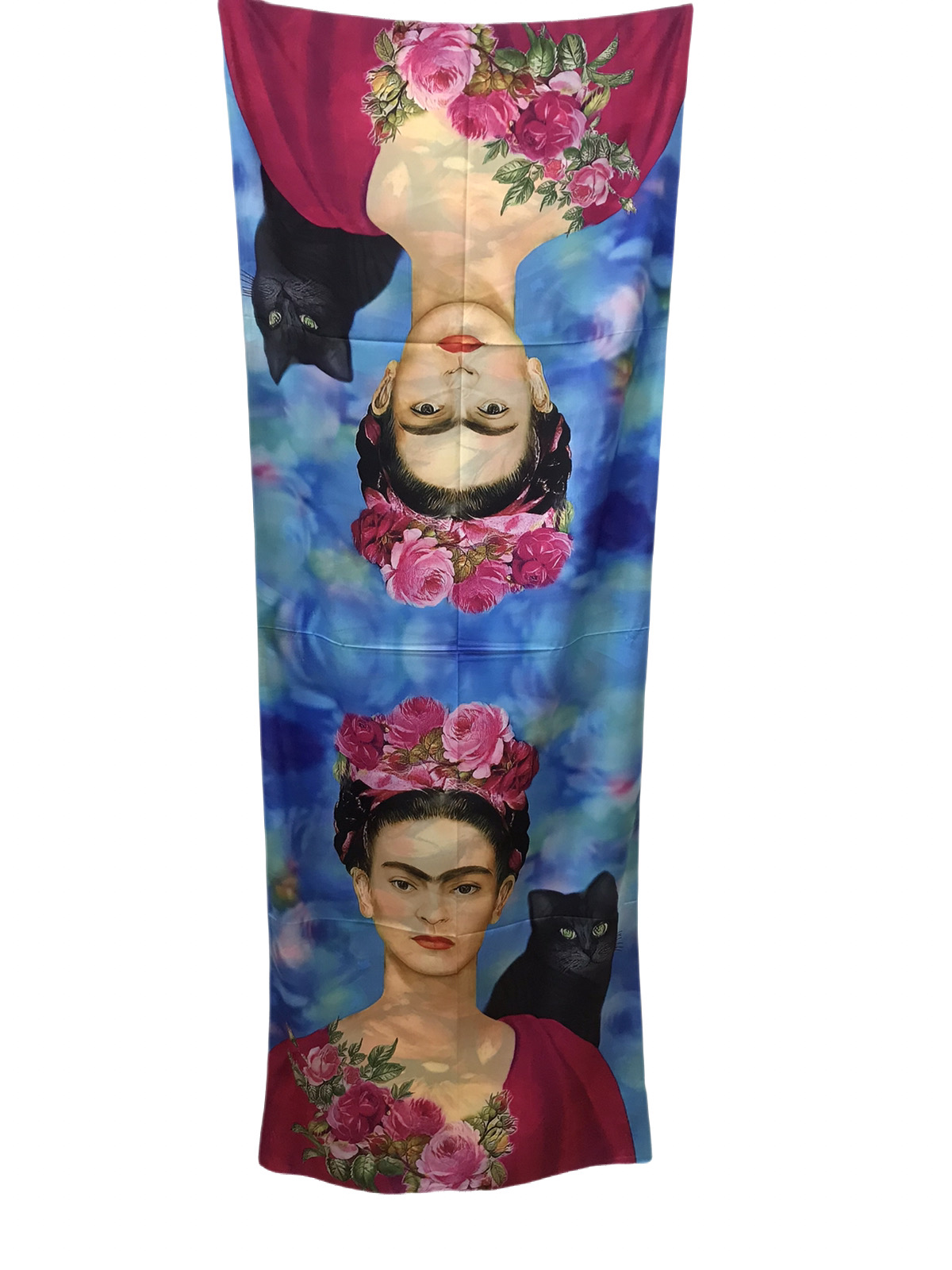 Halstuch mit Seidenanteil und Frauenmotiv blau