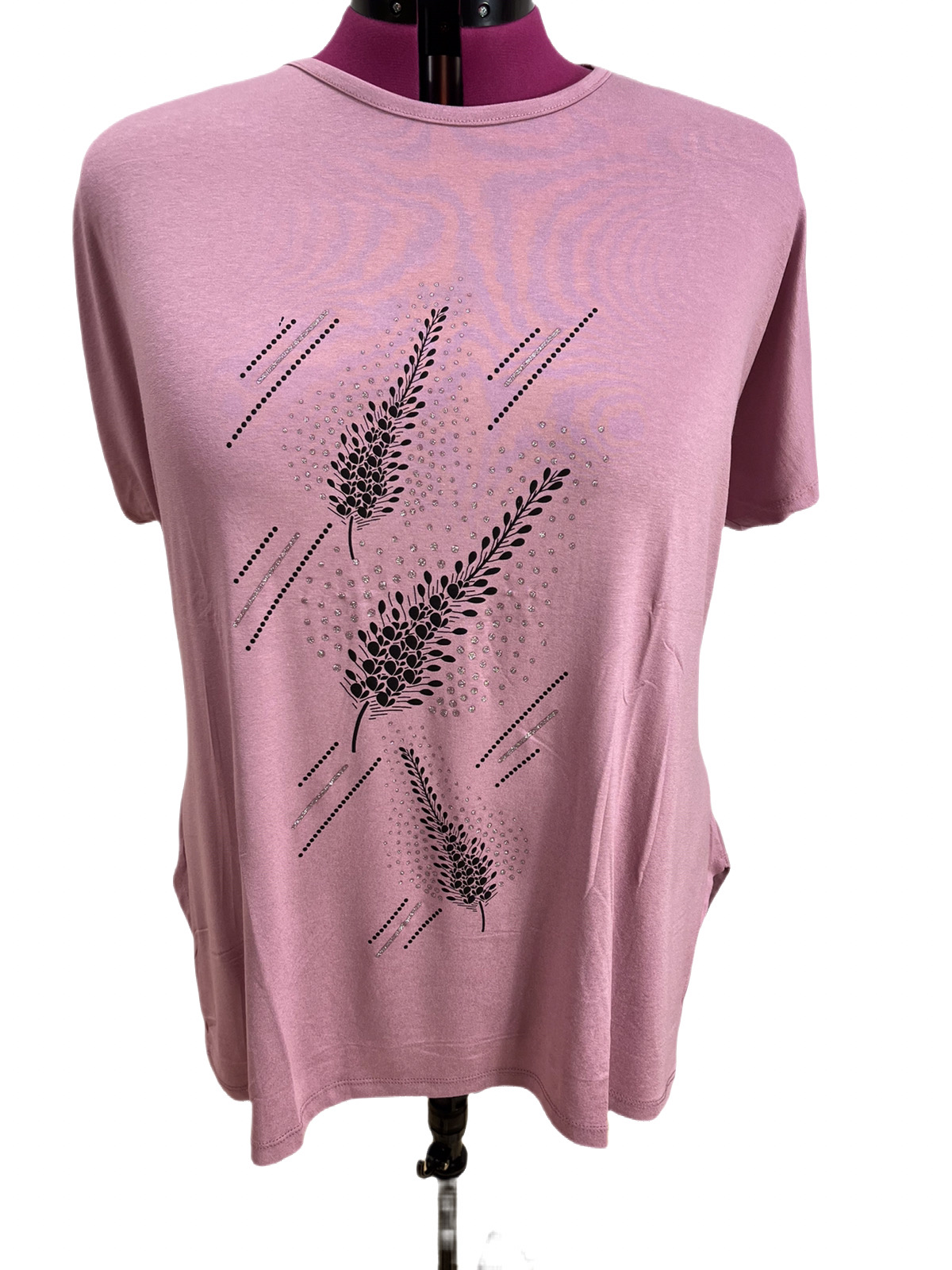 T-Shirt mit Blütenpaspeln und Glitzer