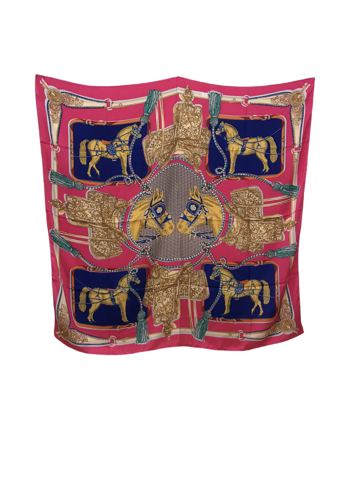 Halstuch Pink Blau Gold mit Pferdemotiv