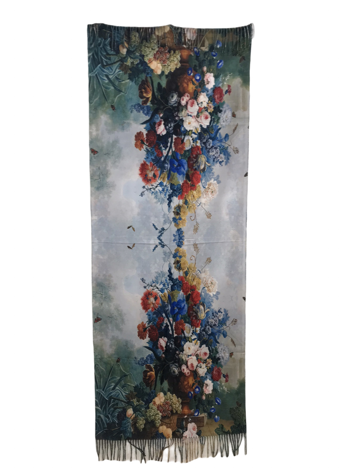 Schal mit Blumen und Fransen